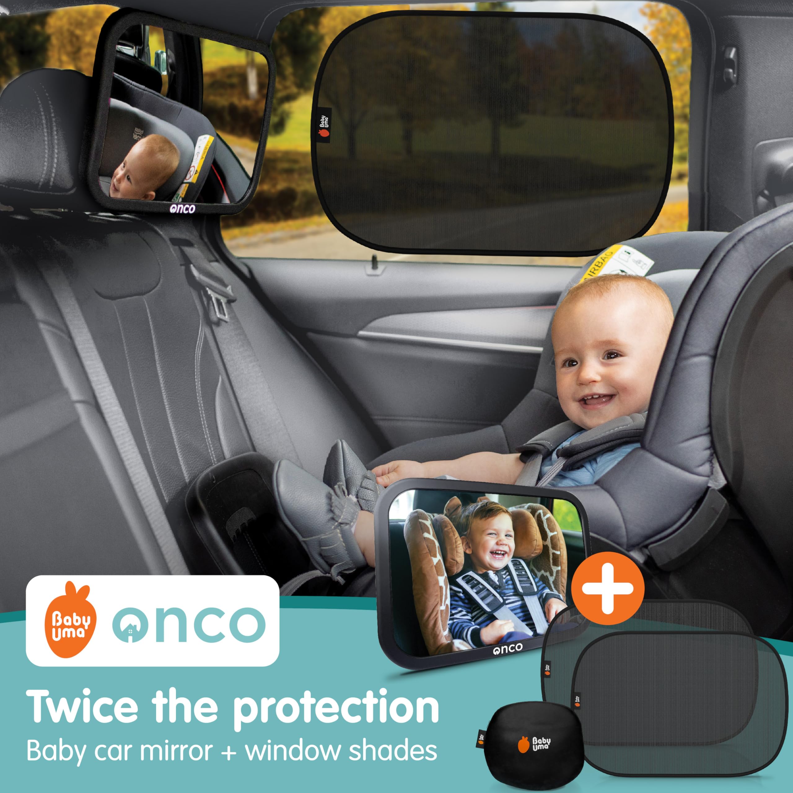 Onco baby window shades deliver UV-blocking coverage for comfortable rides.