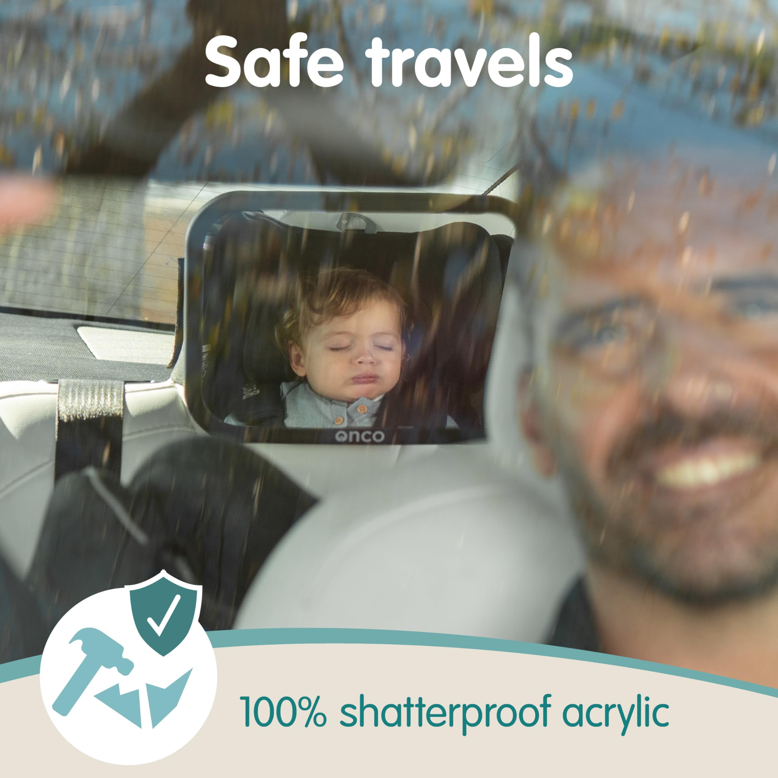 Onco fixed-headrest baby mirror 360° rotation lets you adjust angle easily.