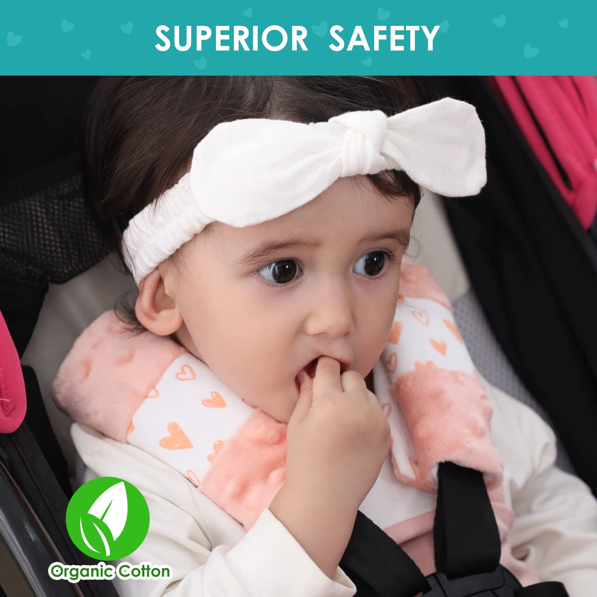 One Enjoy pink machine-washable baby seat padding keeps belts clean
