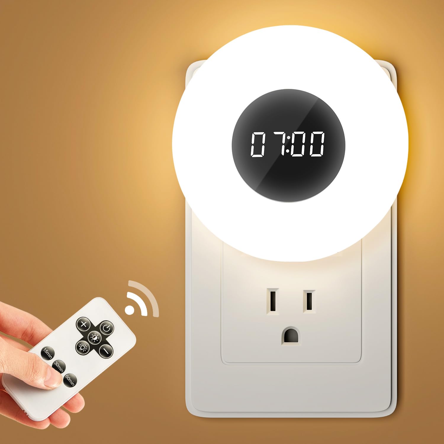 One Fire nightlight clock with remote control for easy bedtime scheduling.