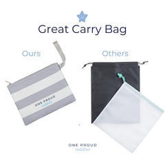One Proud Toddler no-pinch hinges prevent pinching and offer smooth operation.