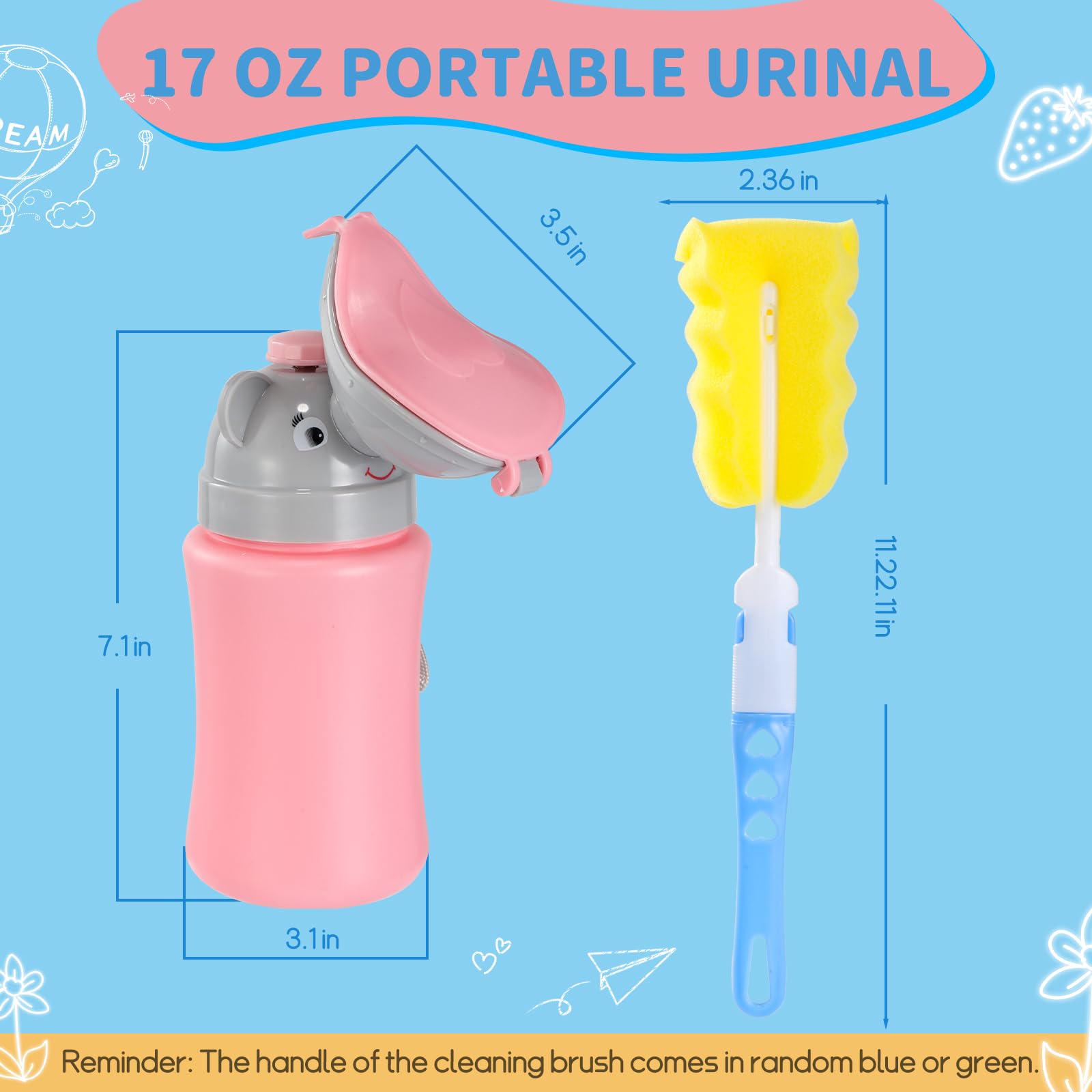 ONEDONE cleaning brush included with portable urinal for kids simplifies cleaning.