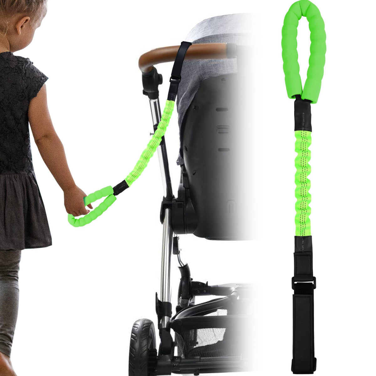 ONEDONE stroller handle green strap ready for quick grip during travel