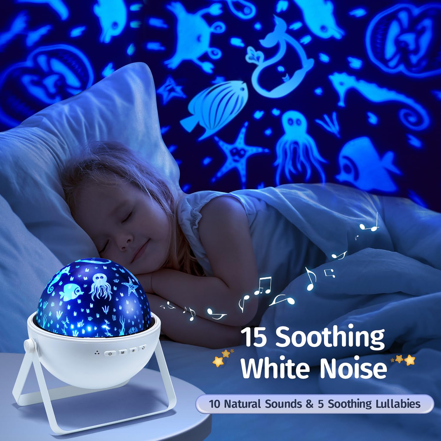 One Fire star projector Bluetooth music feature for kids stories and songs