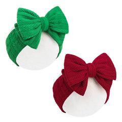 ONENINEDREAM red baby bow closeup showcases soft fabric for gentle everyday wear.