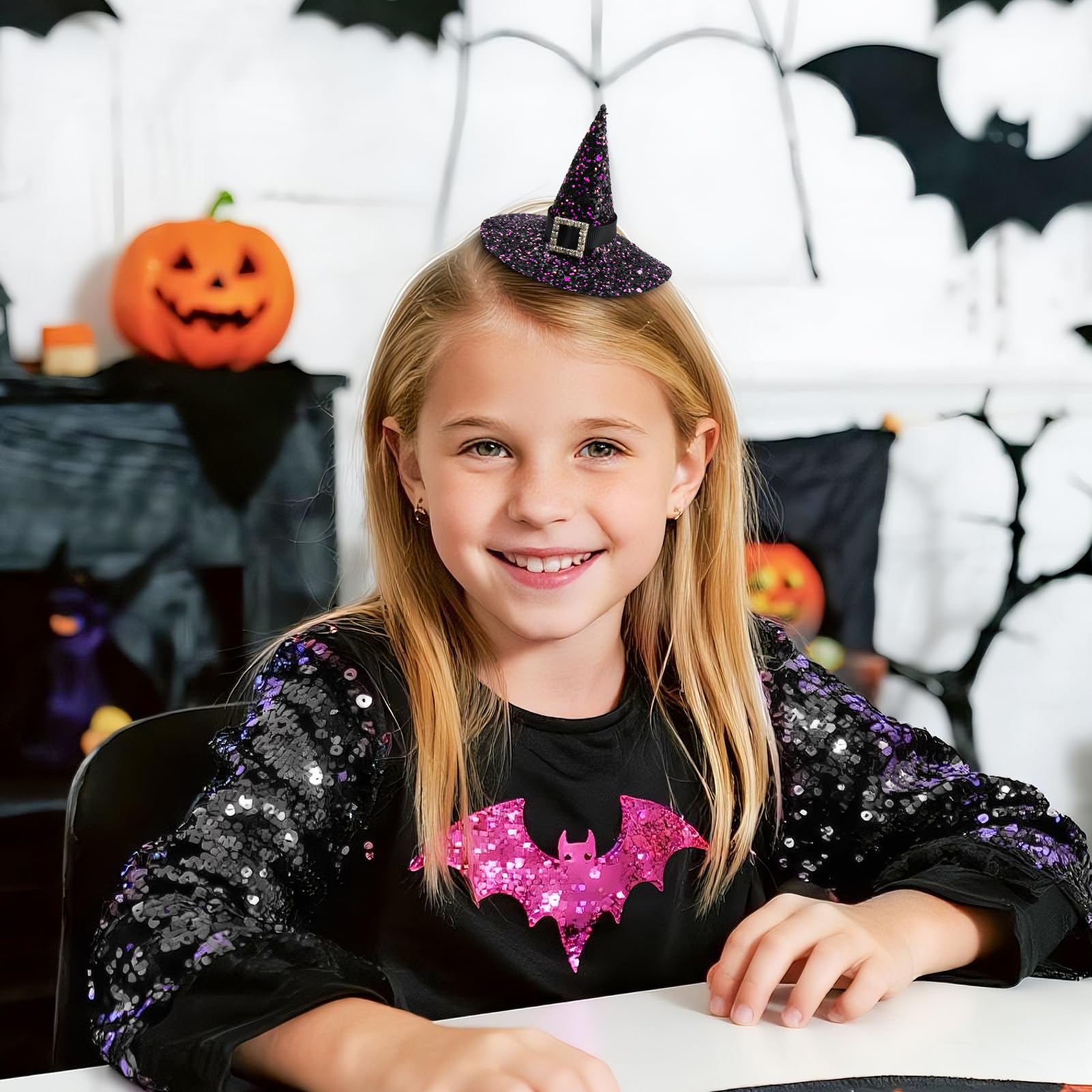 ONENINEDREAM witch hat clip close-up shows durable glitter leather that stays bright.