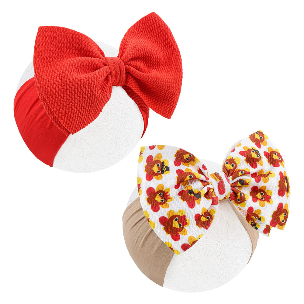 ONENINEDREAM baby bows orange-turkey set for festive Thanksgiving outfits.