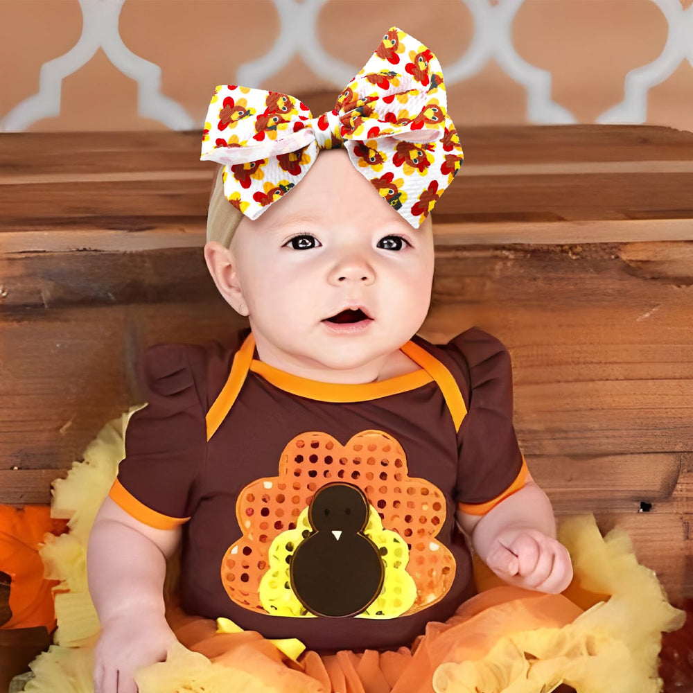 ONENINEDREAM turkey-pattern bow complements Thanksgiving outfits and photo props.