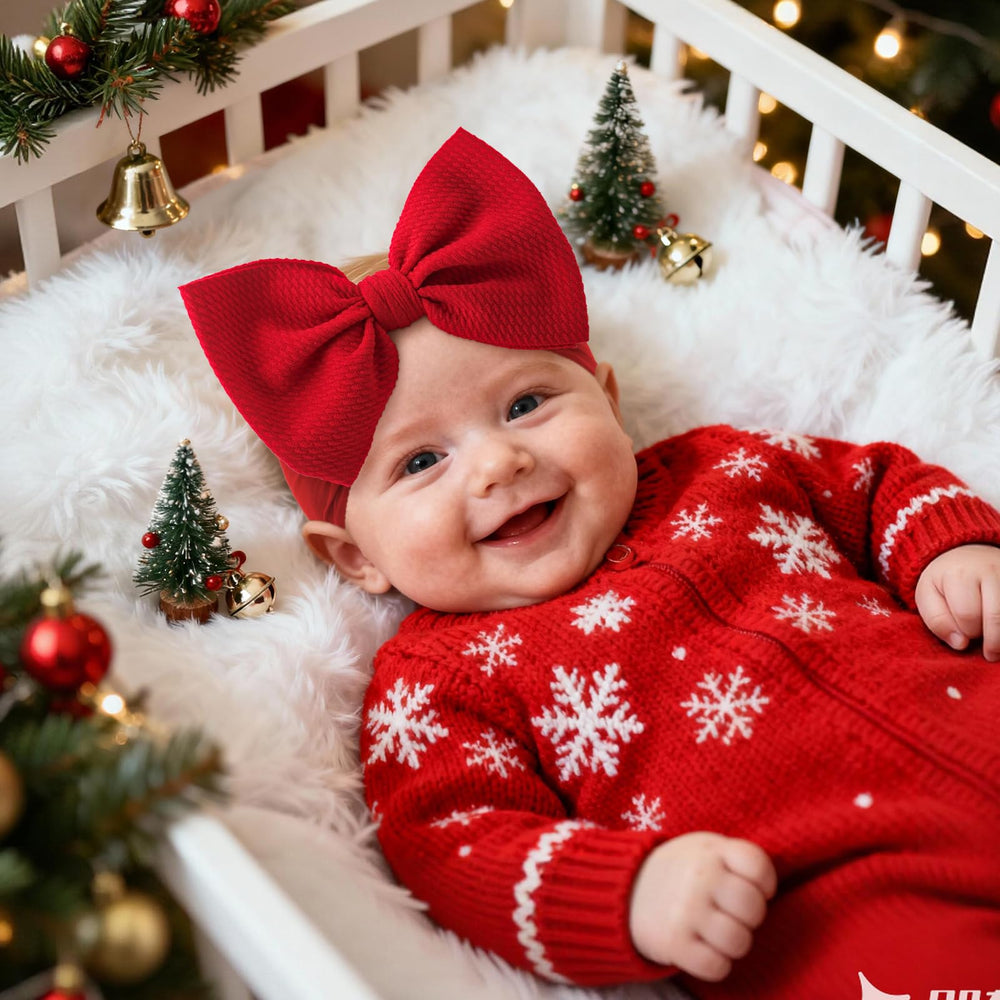 ONENINEDREAM baby girl Christmas headband green bow 6-inch for holiday outfits.