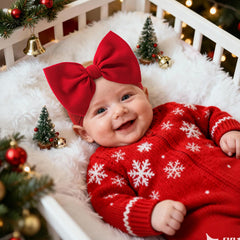 ONENINEDREAM baby girl Christmas headband green bow 6-inch for holiday outfits.