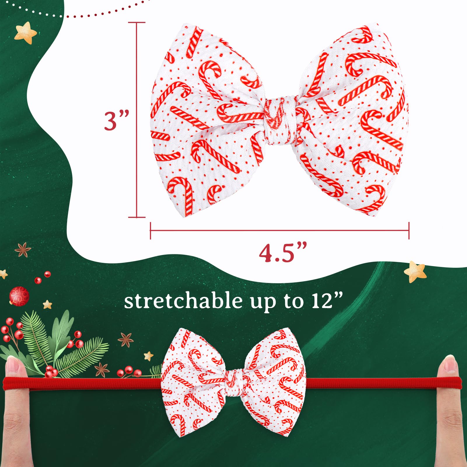 ONENINEDREAM baby headbands candy cane green design ideal for holidays and family events.