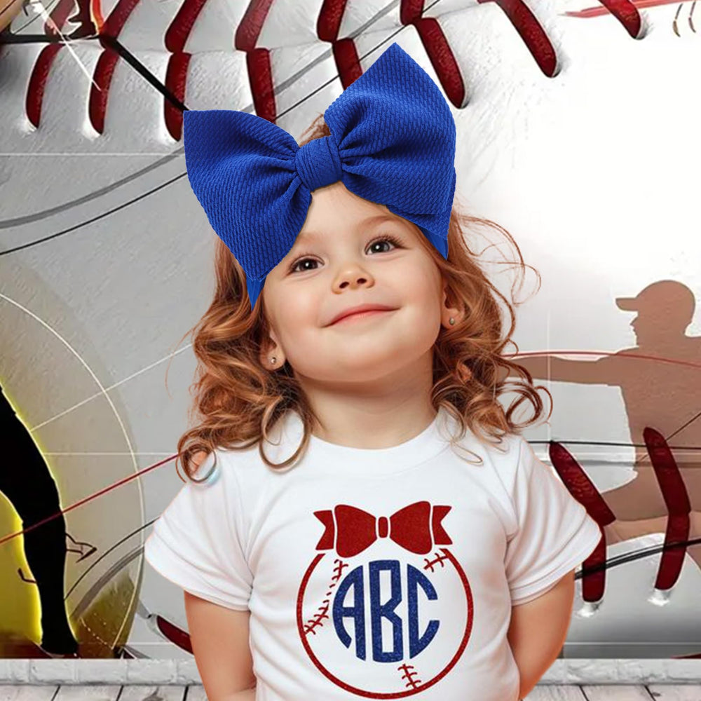 ONENINEDREAM baseball baby bow blue side view showing gentle stretch fit