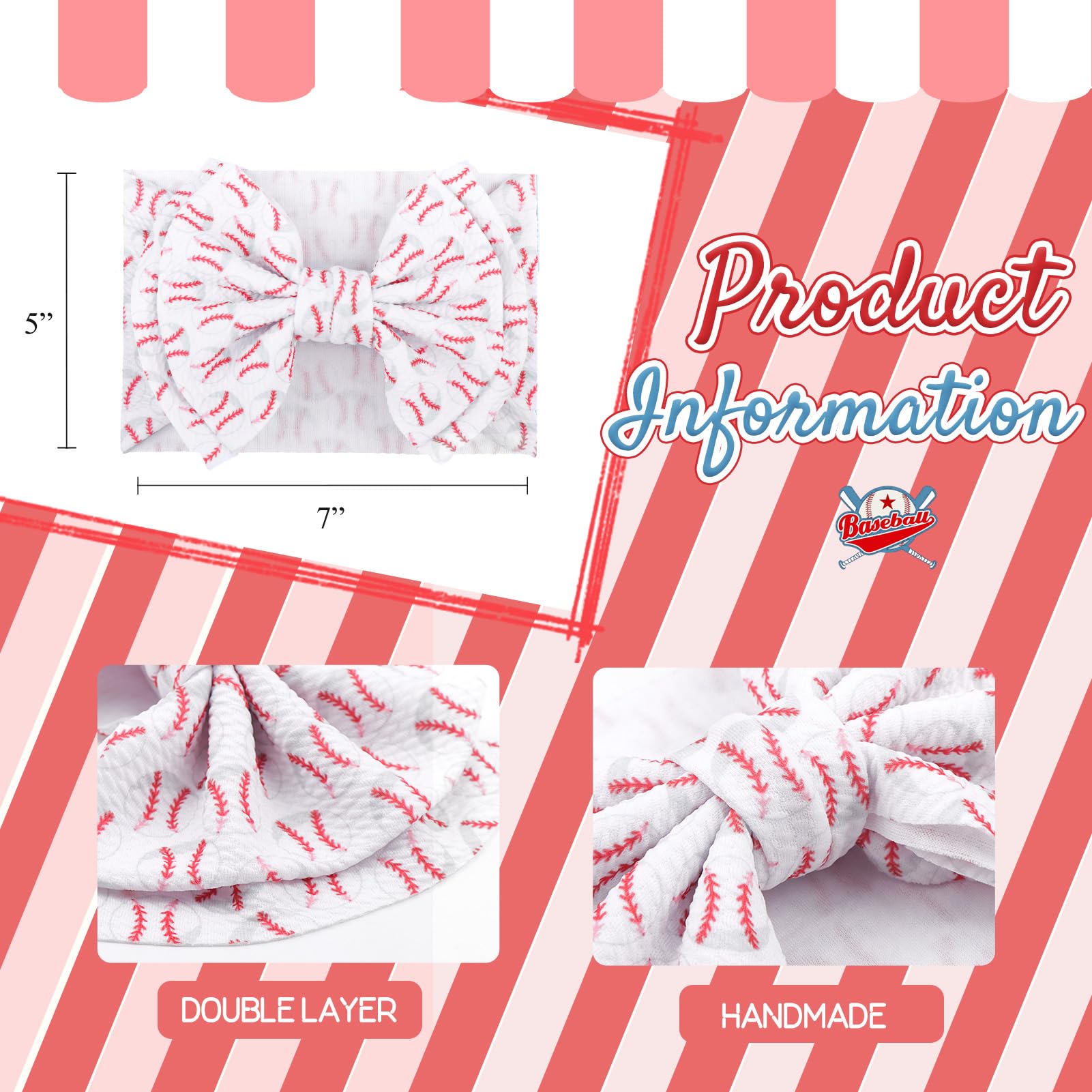 ONENINEDREAM baseball baby bow headband nylon elastic closeup soft stretch