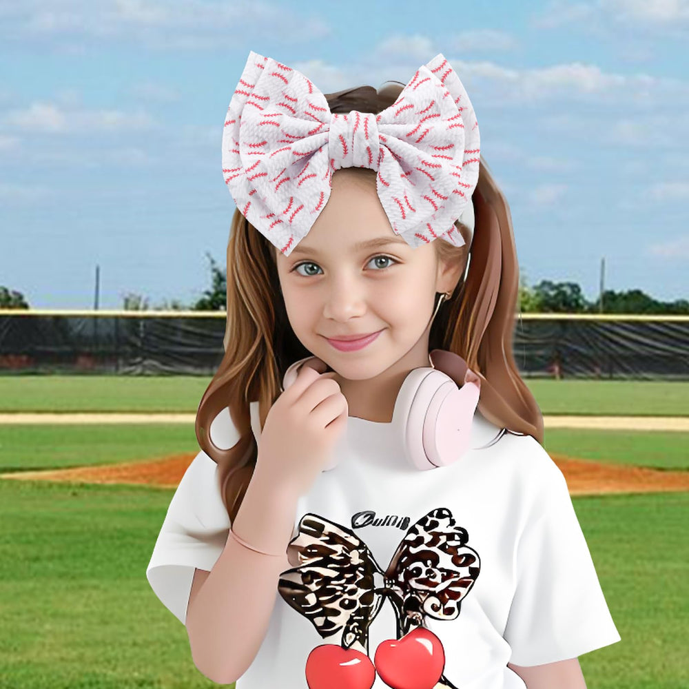 ONENINEDREAM baseball baby bow headband red closeup highlights vibrant game-day color