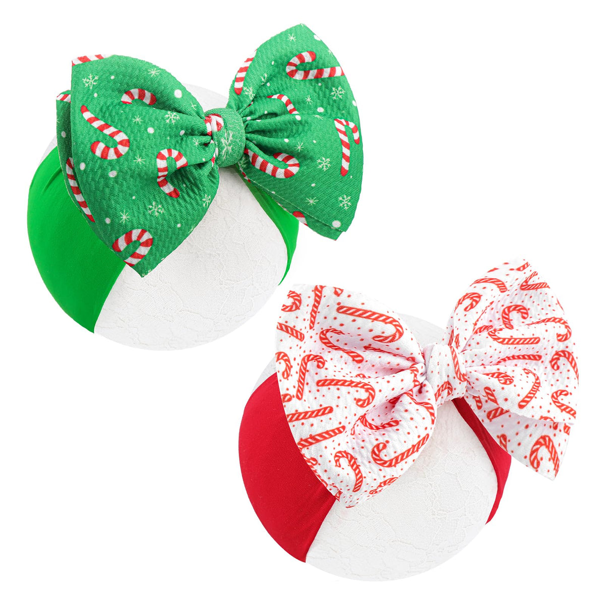 ONENINEDREAM candy cane bow green headband for festive photos and all-day wear.