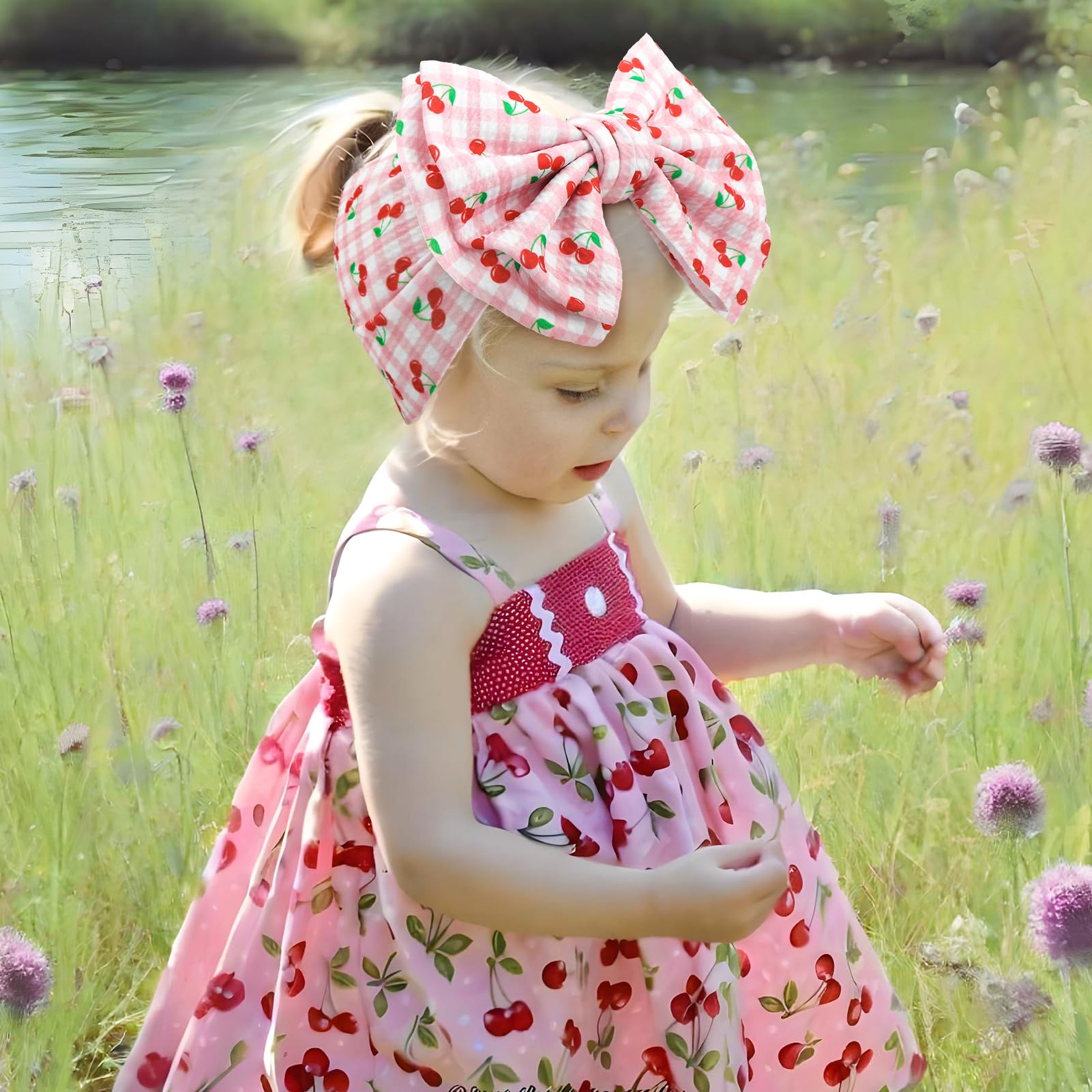 ONENINEDREAM cherry pattern hair bow—adds playful pink flair for daily wear