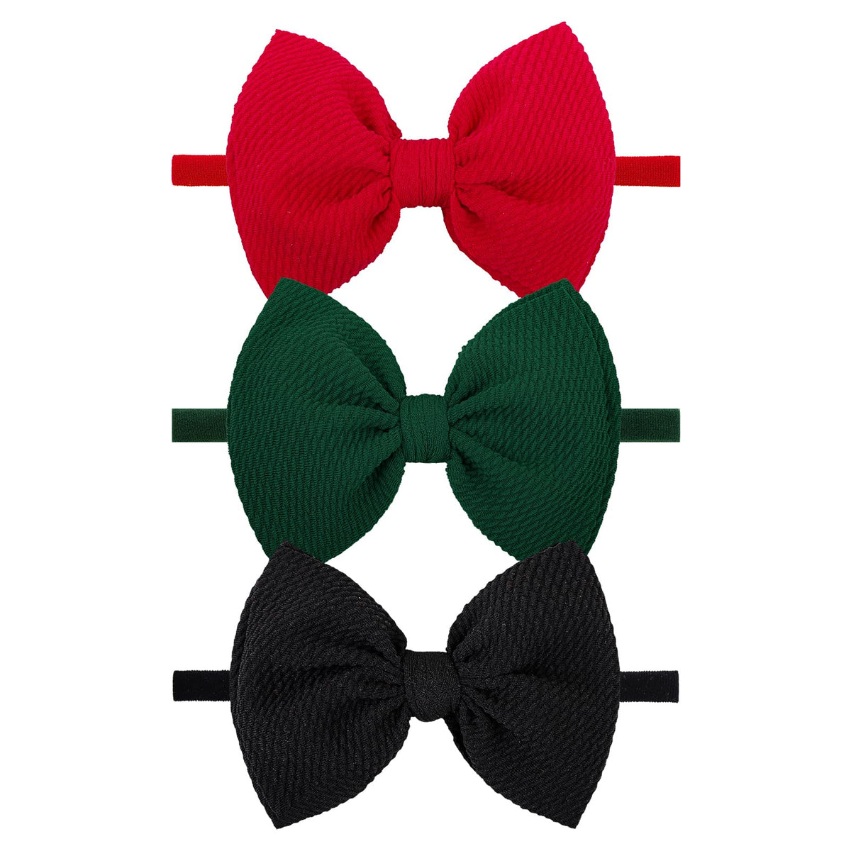 ONENINEDREAM Christmas headband set with red, green, and black bows adds festive outfit flair.