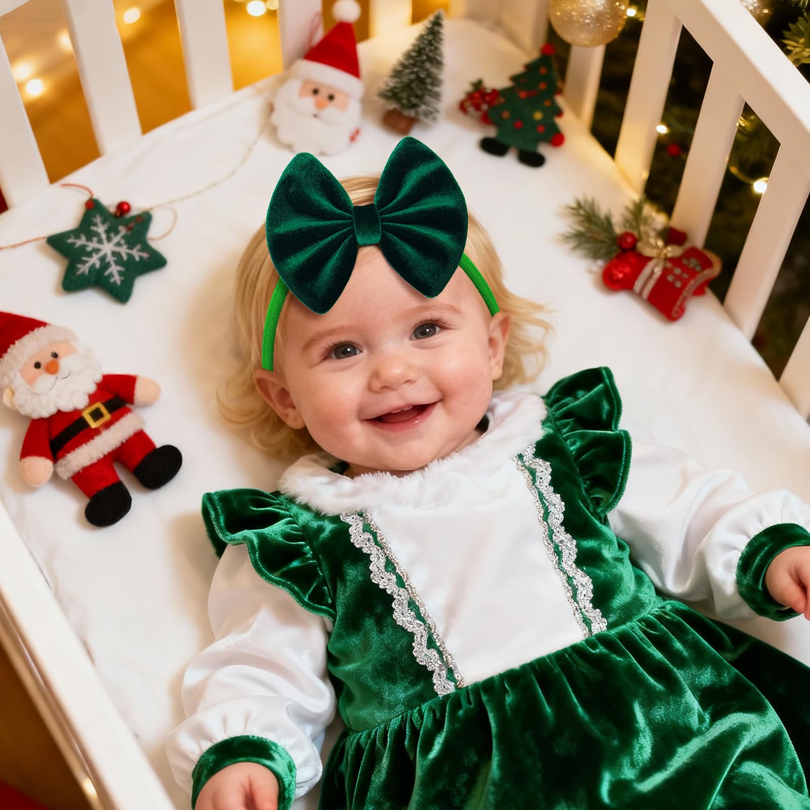 ONENINEDREAM Christmas velvet bow headband green coordinates with holiday attire