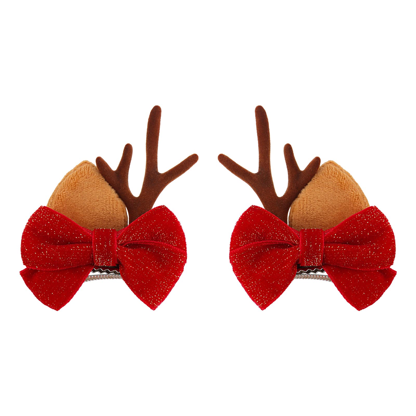 ONENINEDREAM Christmas velvet bow clip closeup with soft red fabric and secure alligator grip.