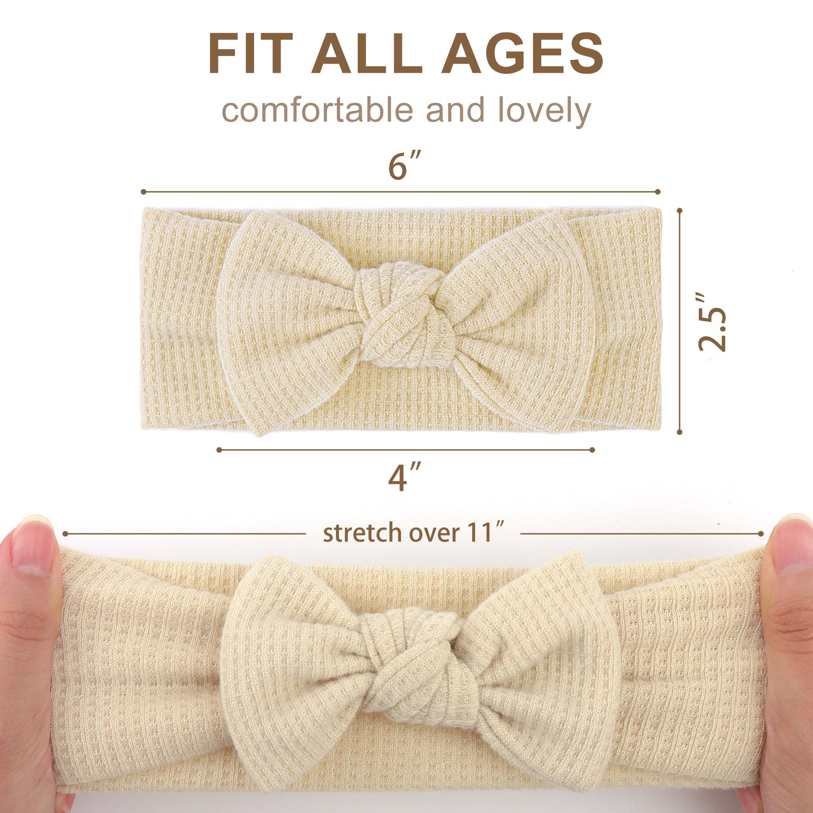 ONENINEDREAM elastic baby headband demonstrates easy fit from newborn to toddler.