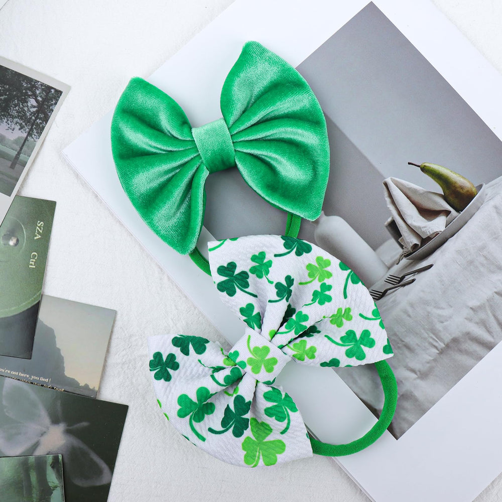 ONENINEDREAM green velvet headbands pair with multiple baby outfits for photos.