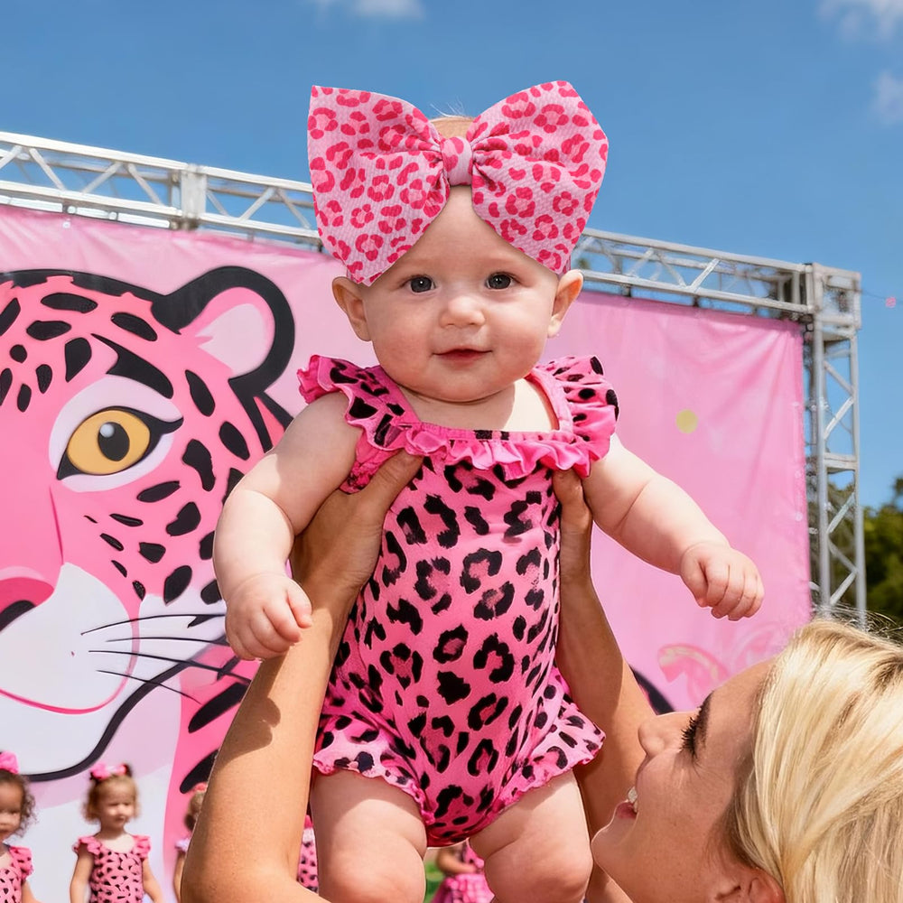 ONENINEDREAM leopard print headbands showcase pink bows for cute outfits and gentle scalp comfort.
