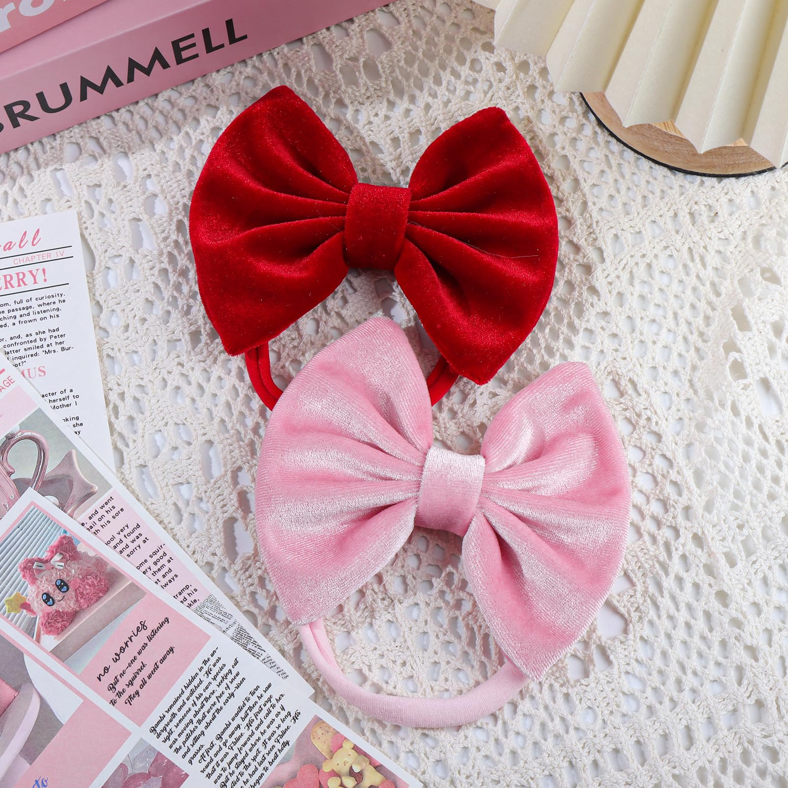 ONENINEDREAM baby girls bows collection displayed with colorful outfits.