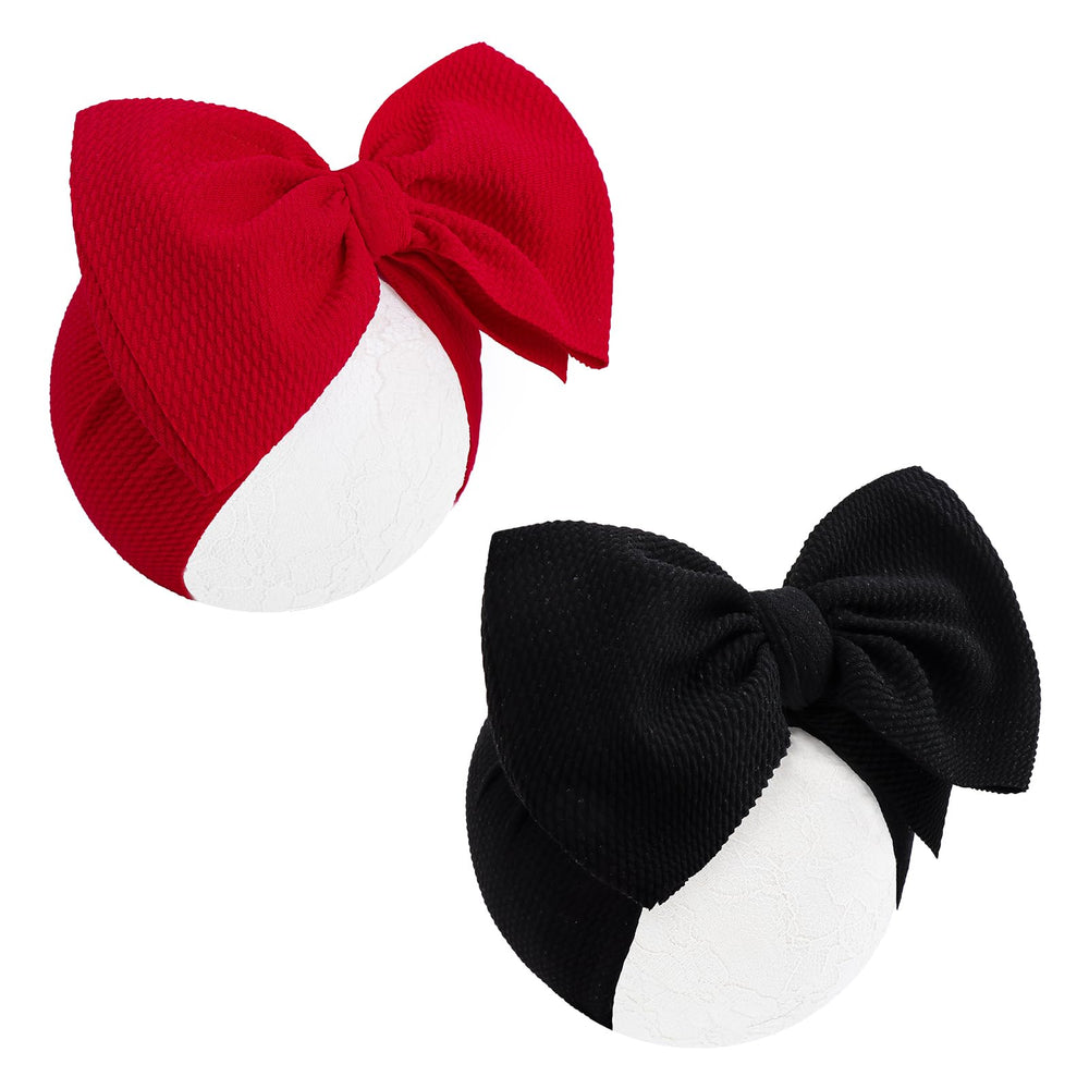 ONENINEDREAM red bow headband for infant with secure fit for outings.