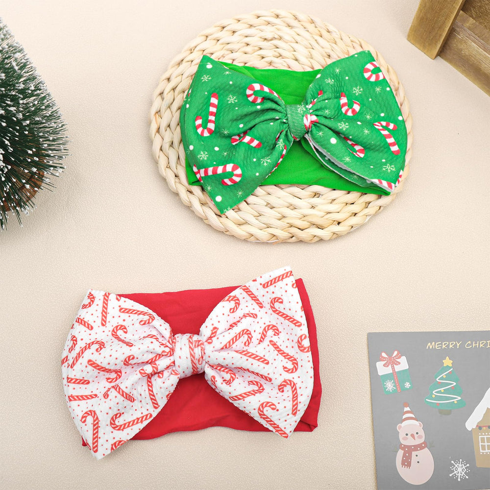 ONENINEDREAM red and green candy cane bows pair with outfits for Christmas ensembles.