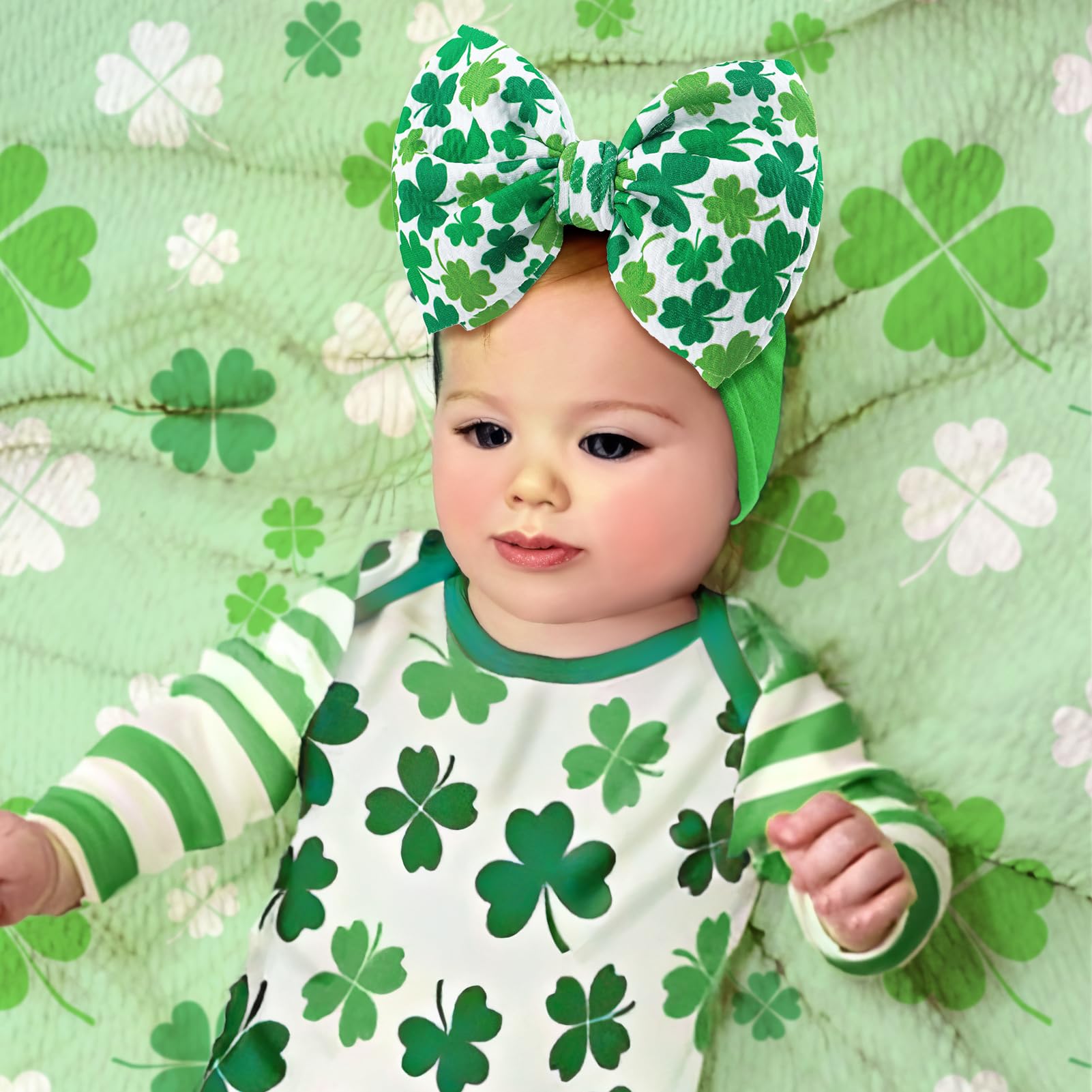 ONENINEDREAM st patricks day hairband shamrock print visual detail for Patrick's look.