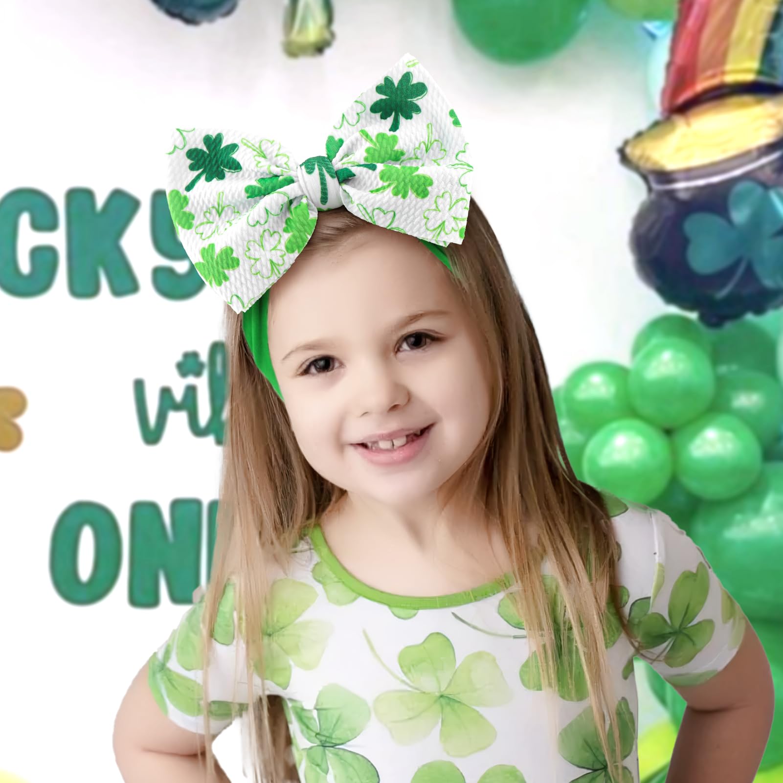 ONENINEDREAM St Patrick's headband worn by infant demonstrates gentle fit for sensitive skin