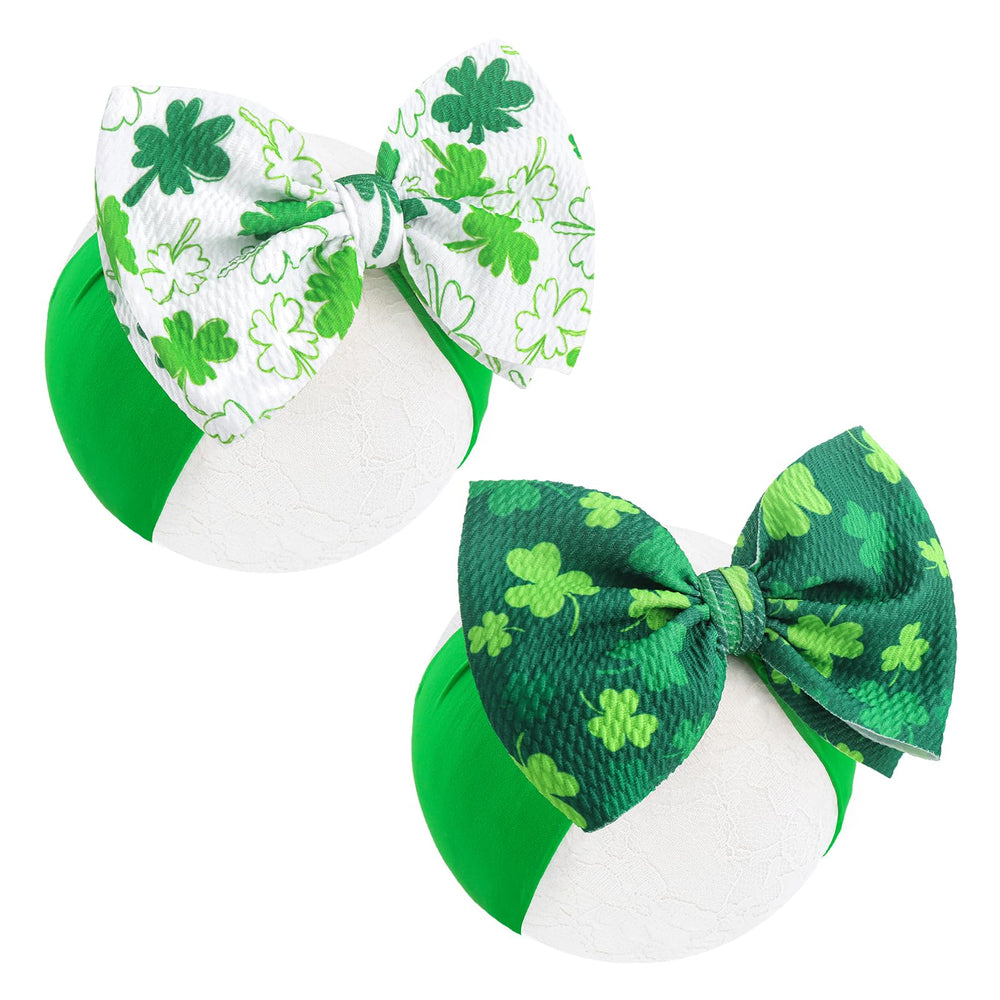 ONENINEDREAM St Patrick's headband large green bow nylon-strap for comfy daily wear