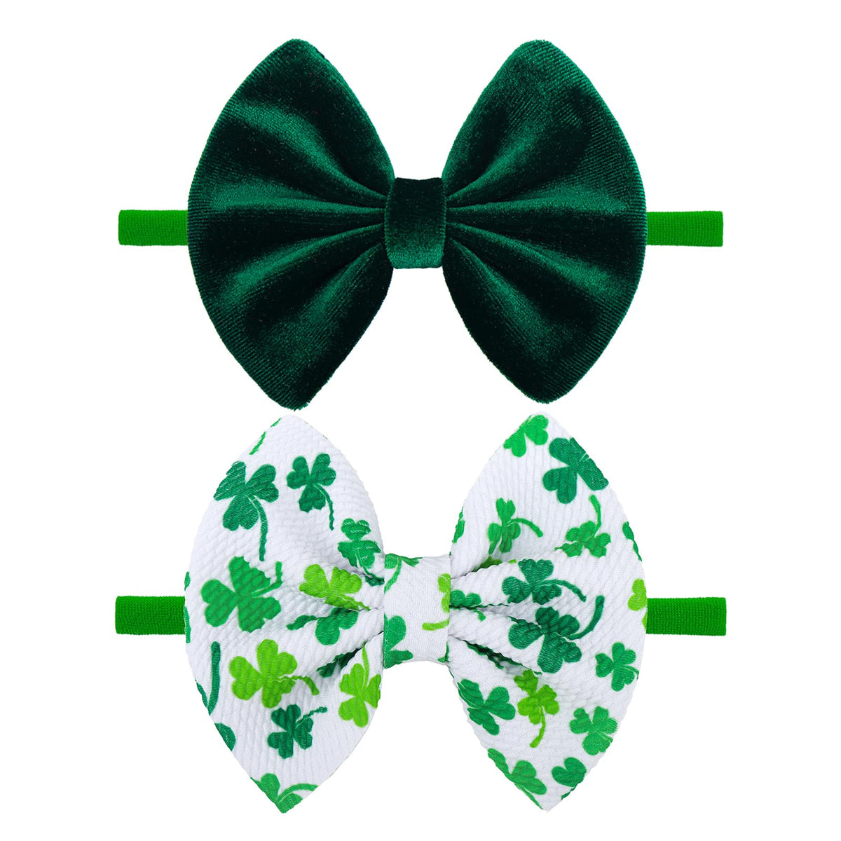 ONENINEDREAM velvet shamrock bow headband for newborn photos.