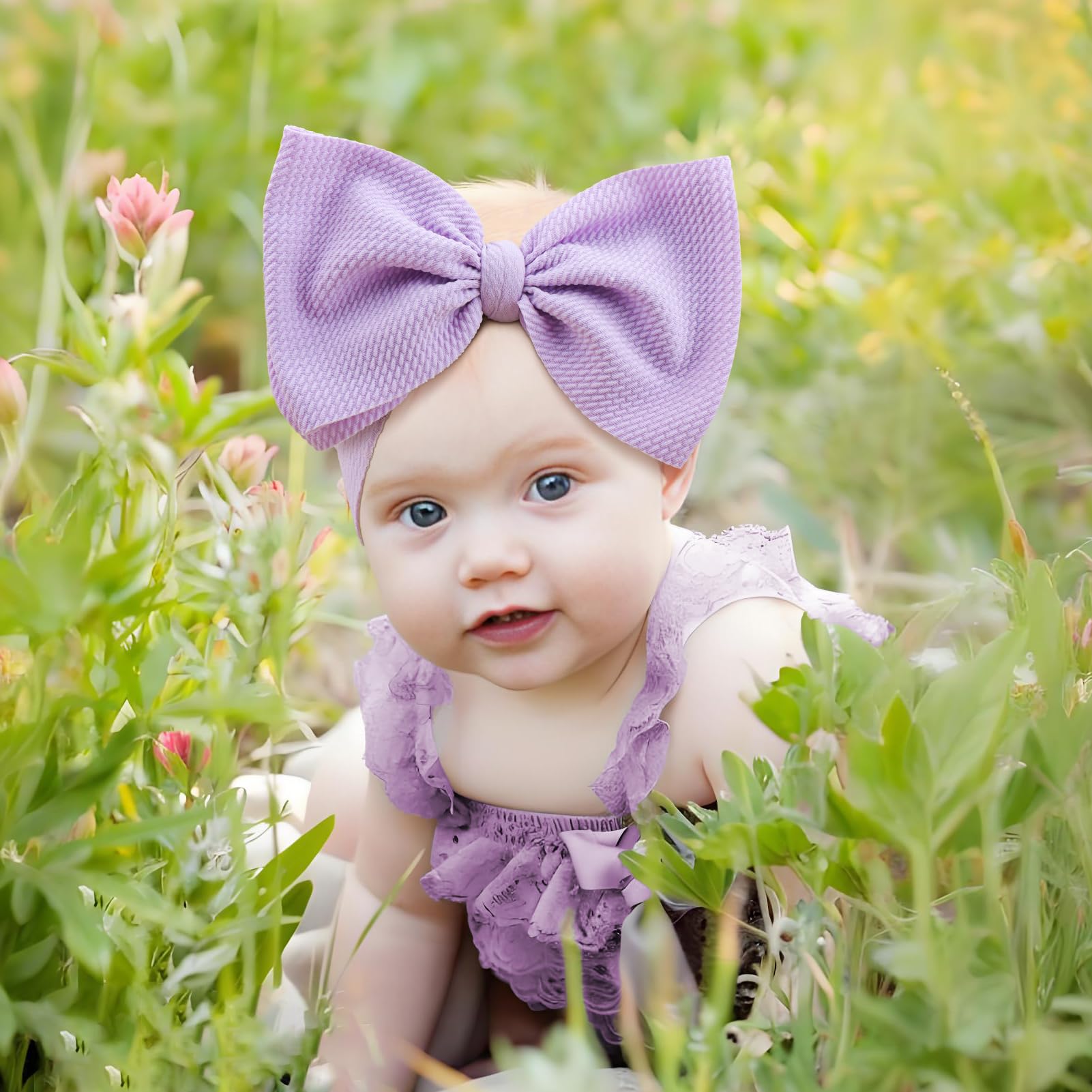 ONENINEDREAM stretchy headband purple bow offers secure fit for growing toddlers