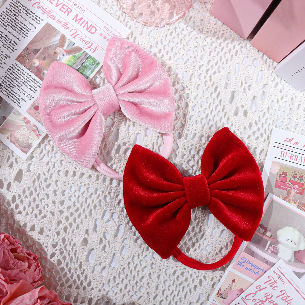 ONENINEDREAM velvet bows on headband for gentle growth with baby.