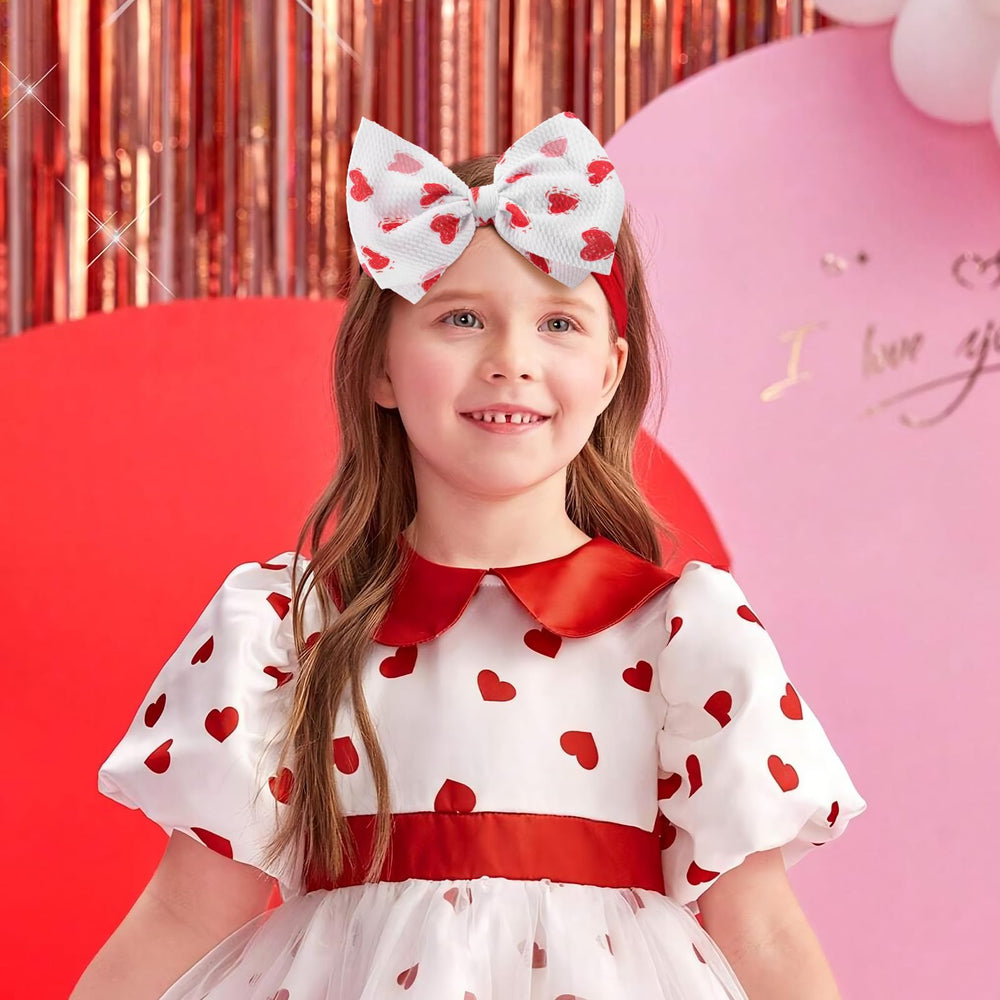 ONENINEDREAM Valentines Bows light pink heart headband, gentle nylon, fits newborns to toddlers.