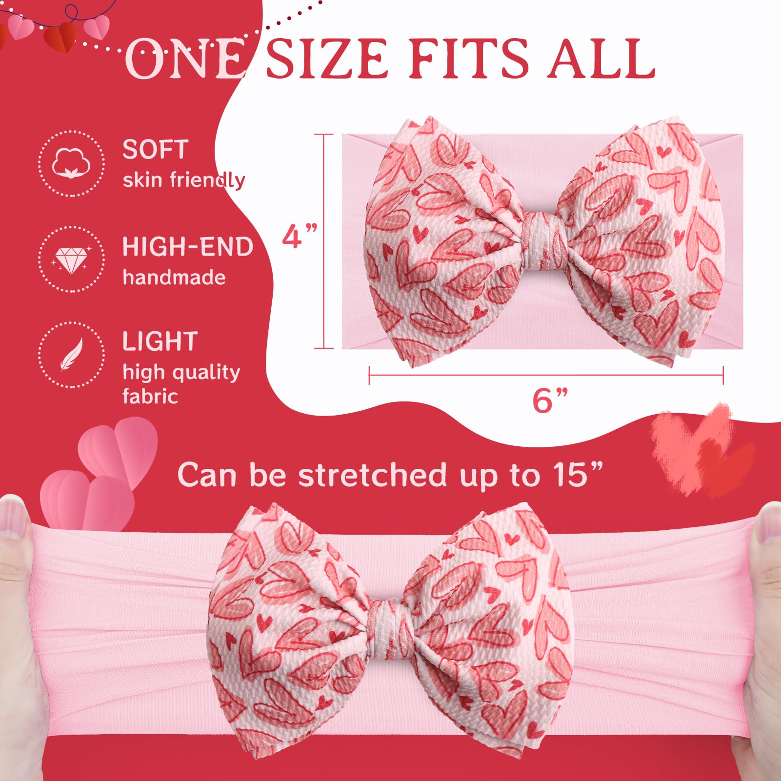 ONENINEDREAM Valentines Bows light pink heart headband two-pack, everyday wear ready.