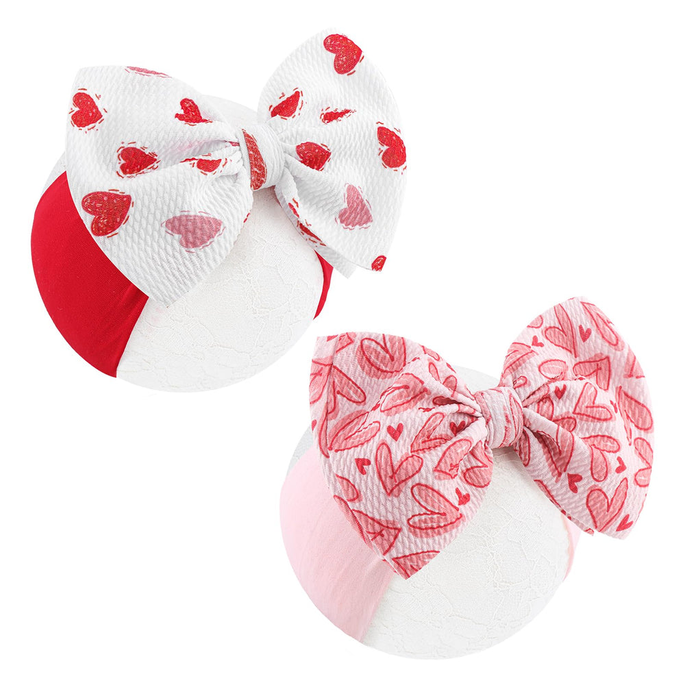 ONENINEDREAM Valentines Bows red heart headband on baby girl, soft nylon and comfortable wear.
