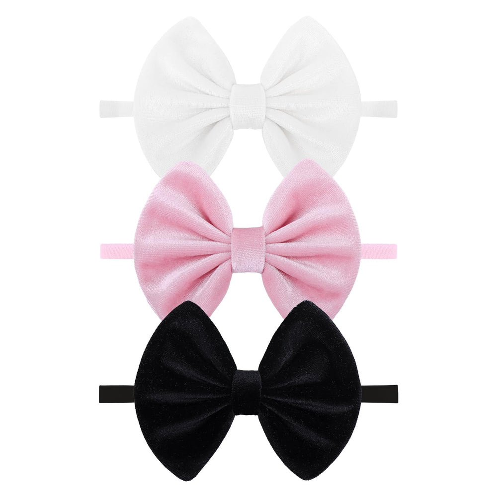 ONENINEDREAM velvet baby bows on black headband offering soft comfort for daily wear