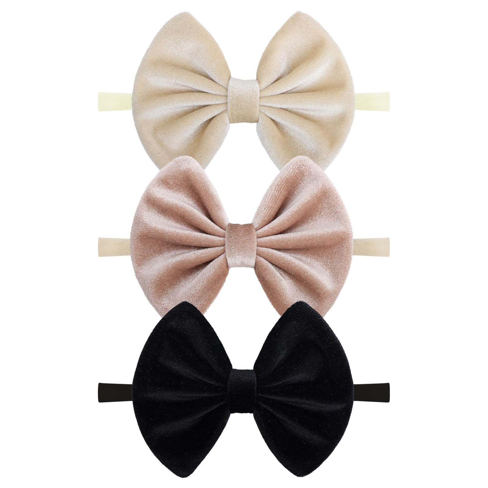 ONENINEDREAM velvet baby bows headband beige for gentle stretch and all day comfort
