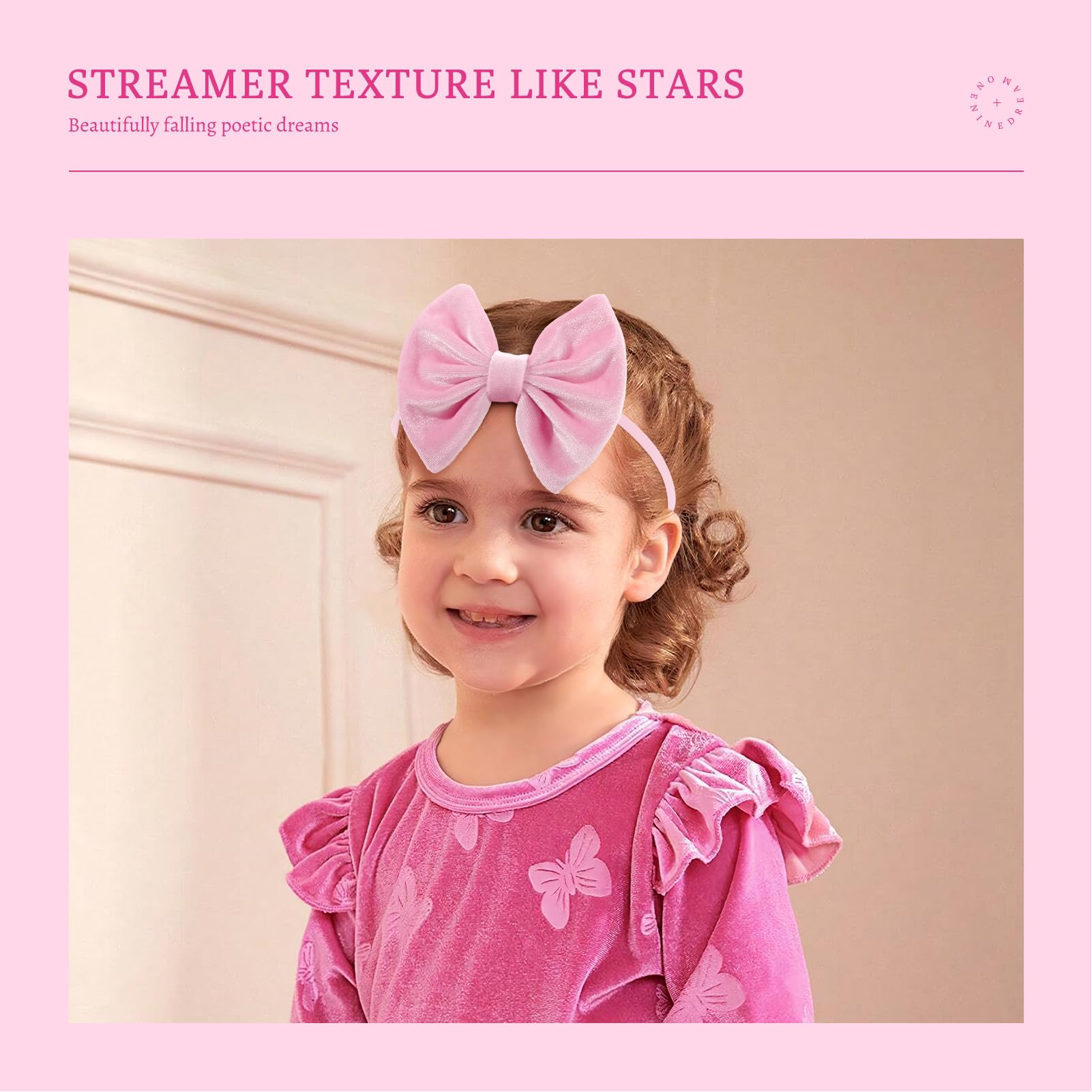 ONENINEDREAM velvet baby bows on pink headband perfect for dressy occasions