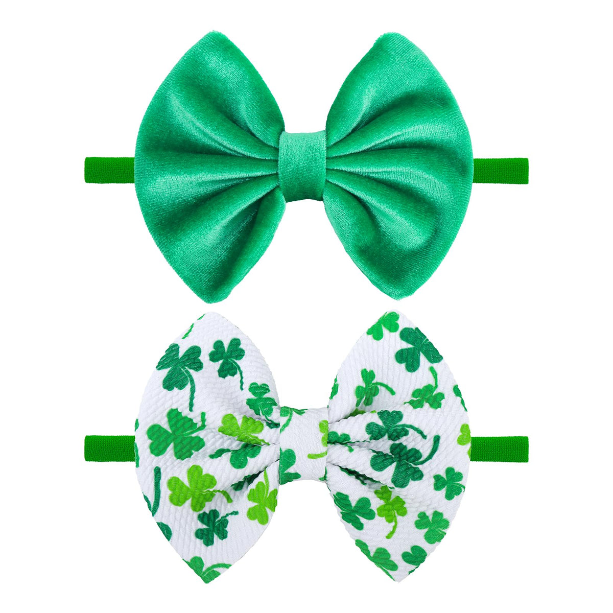 ONENINEDREAM velvet baby headbands with green shamrock bow, perfect for newborn photos.