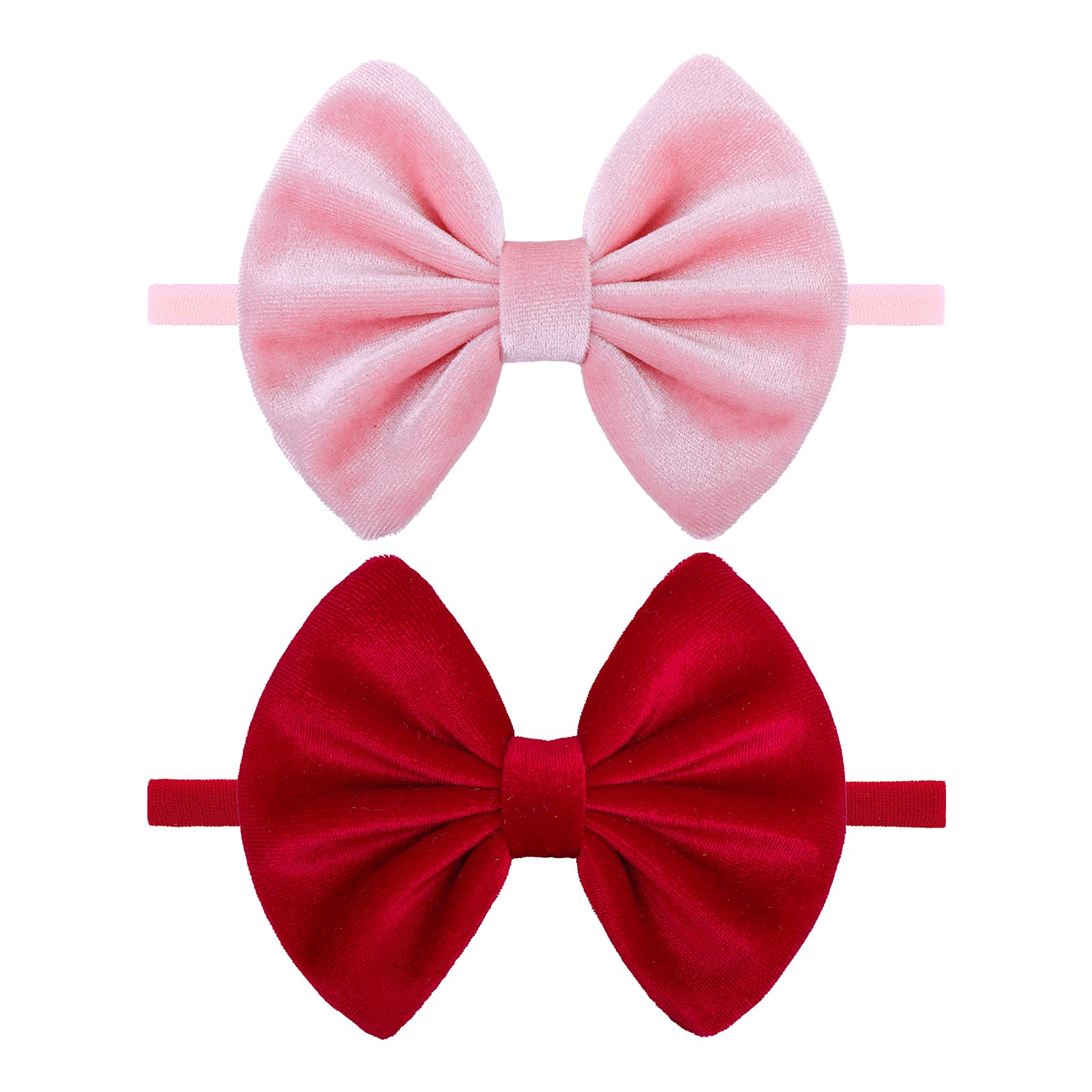 ONENINEDREAM velvet bows red on stretchy headband for comfortable newborn styling.