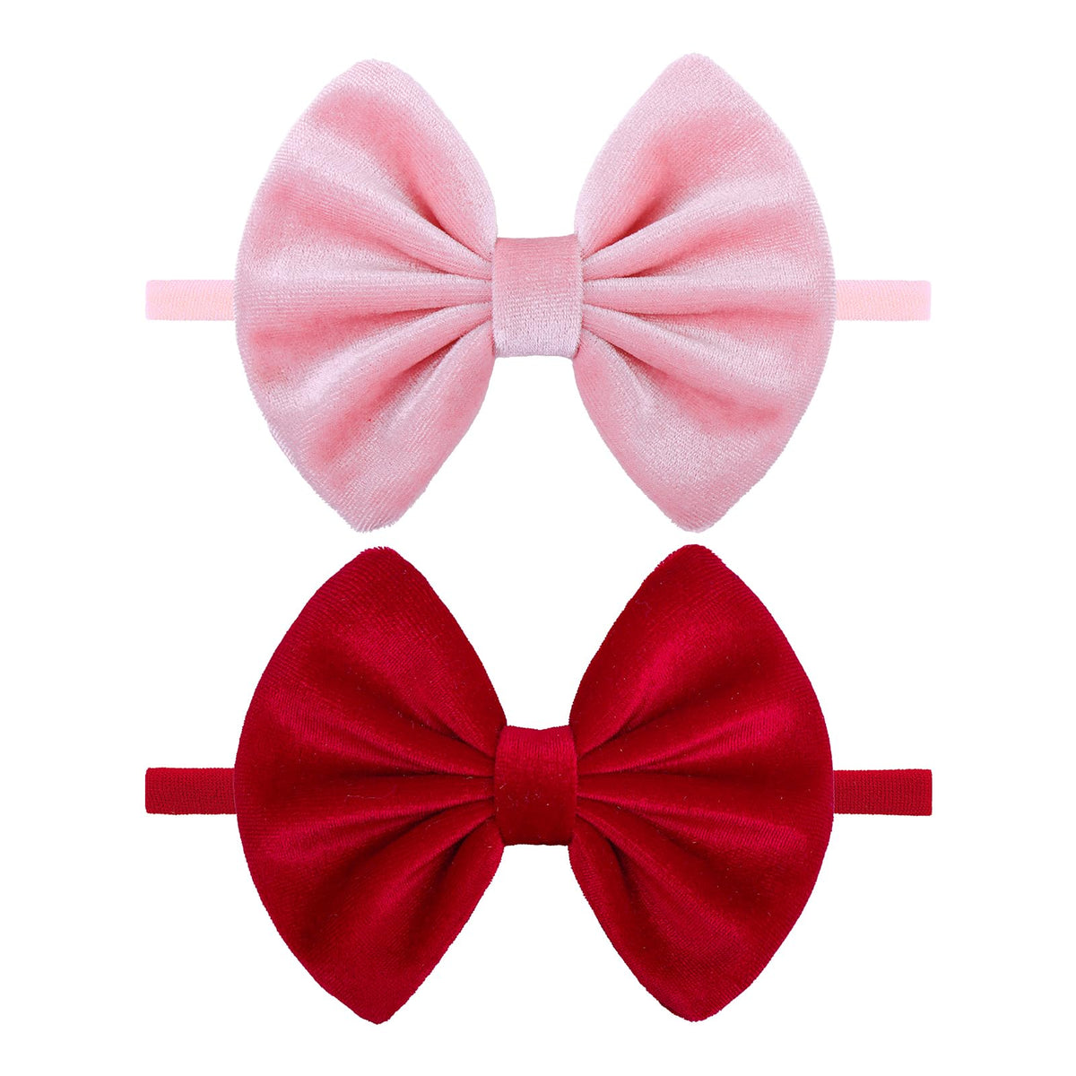ONENINEDREAM velvet bows red on stretchy headband for comfortable newborn styling.
