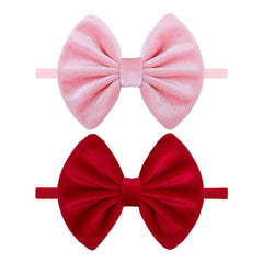 ONENINEDREAM velvet bows red on stretchy headband for comfortable newborn styling.