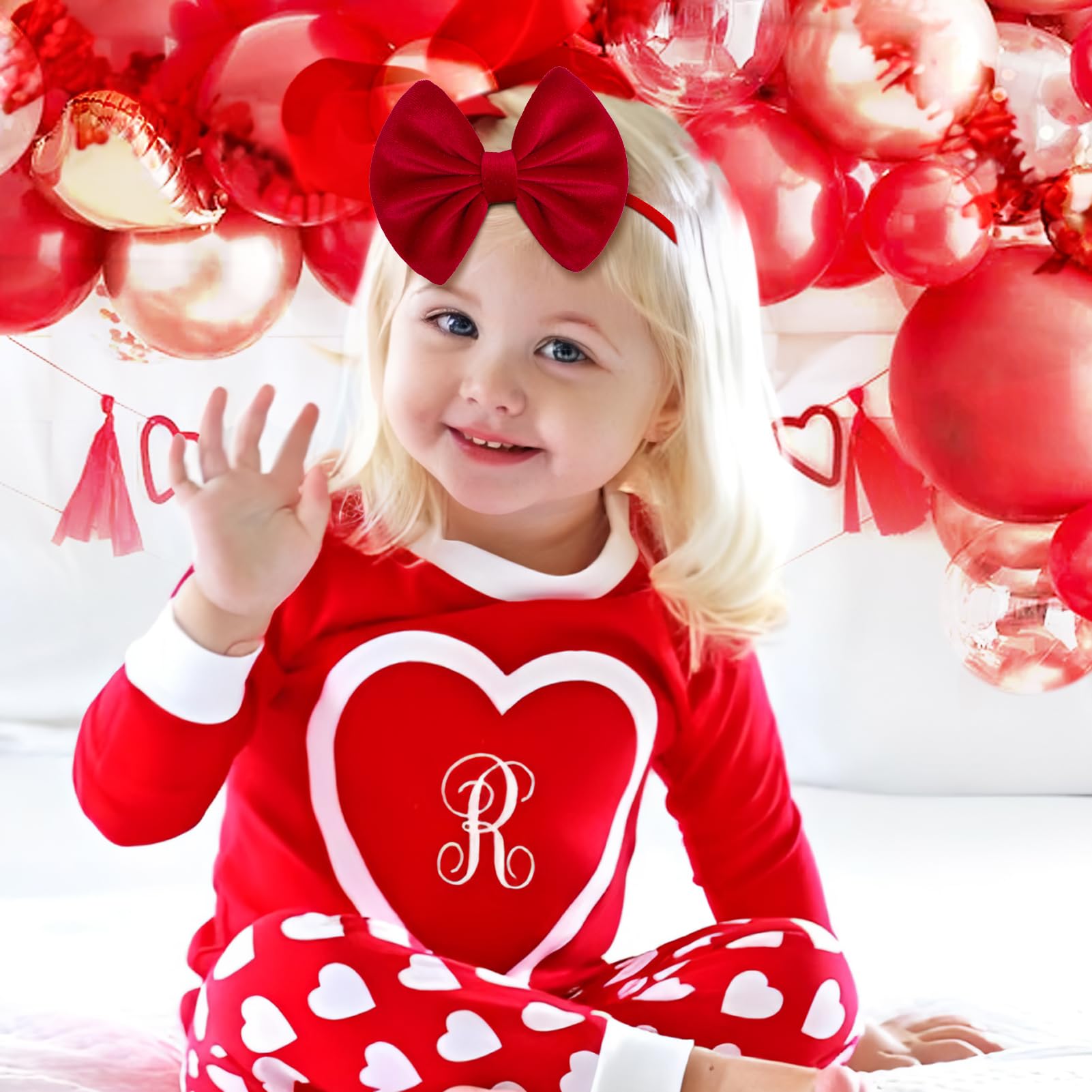ONENINEDREAM velvet bows rose on headband for coordinated newborn outfits.