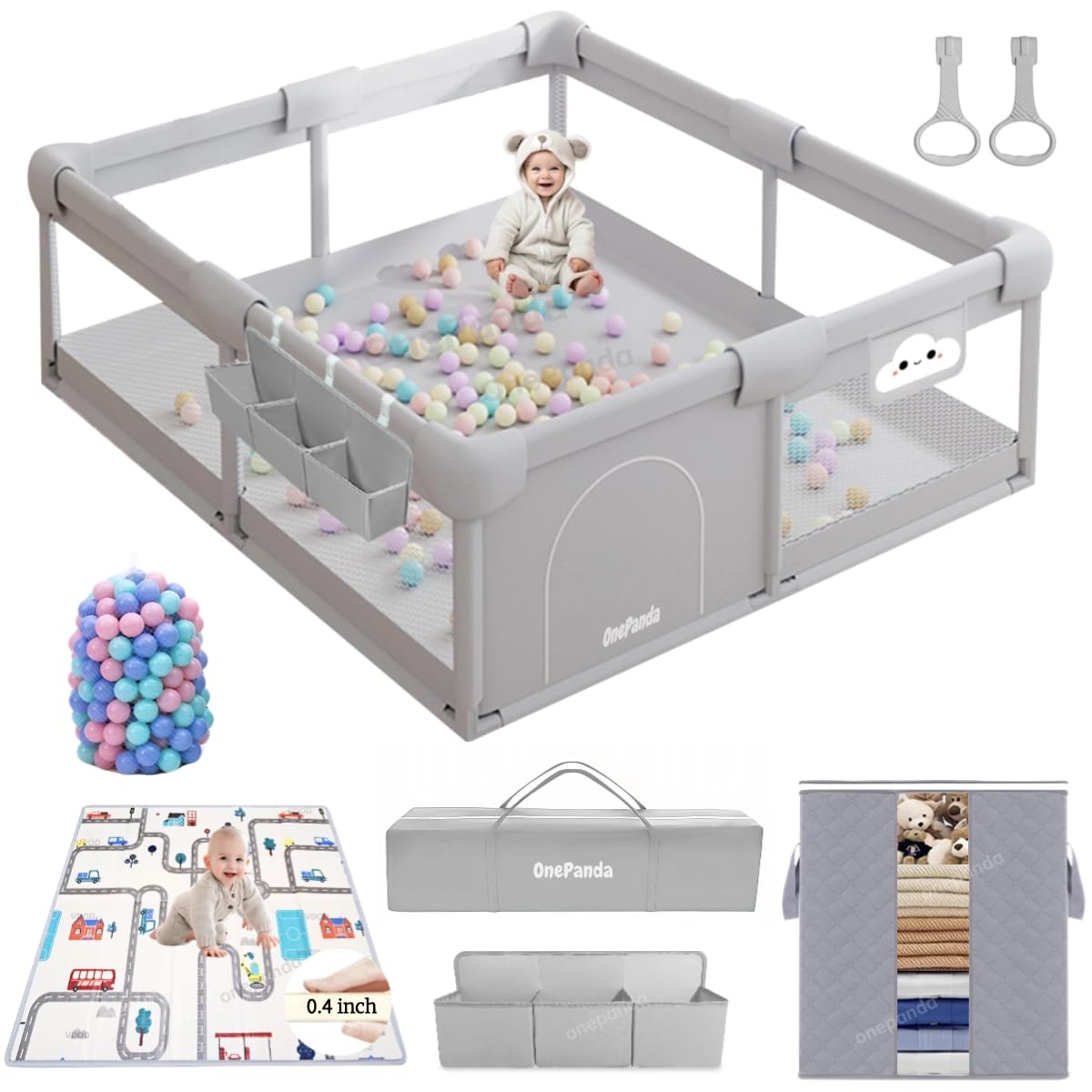 OnePanda large baby playpen 71x59 assembled for safe, spacious playtime