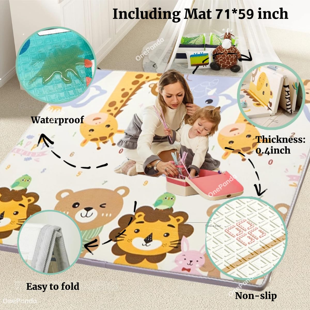 OnePanda playard gym with activity center features engaging toys