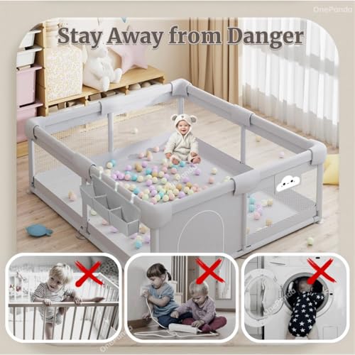 OnePanda playpen shows extra-thick padding along edges for safety