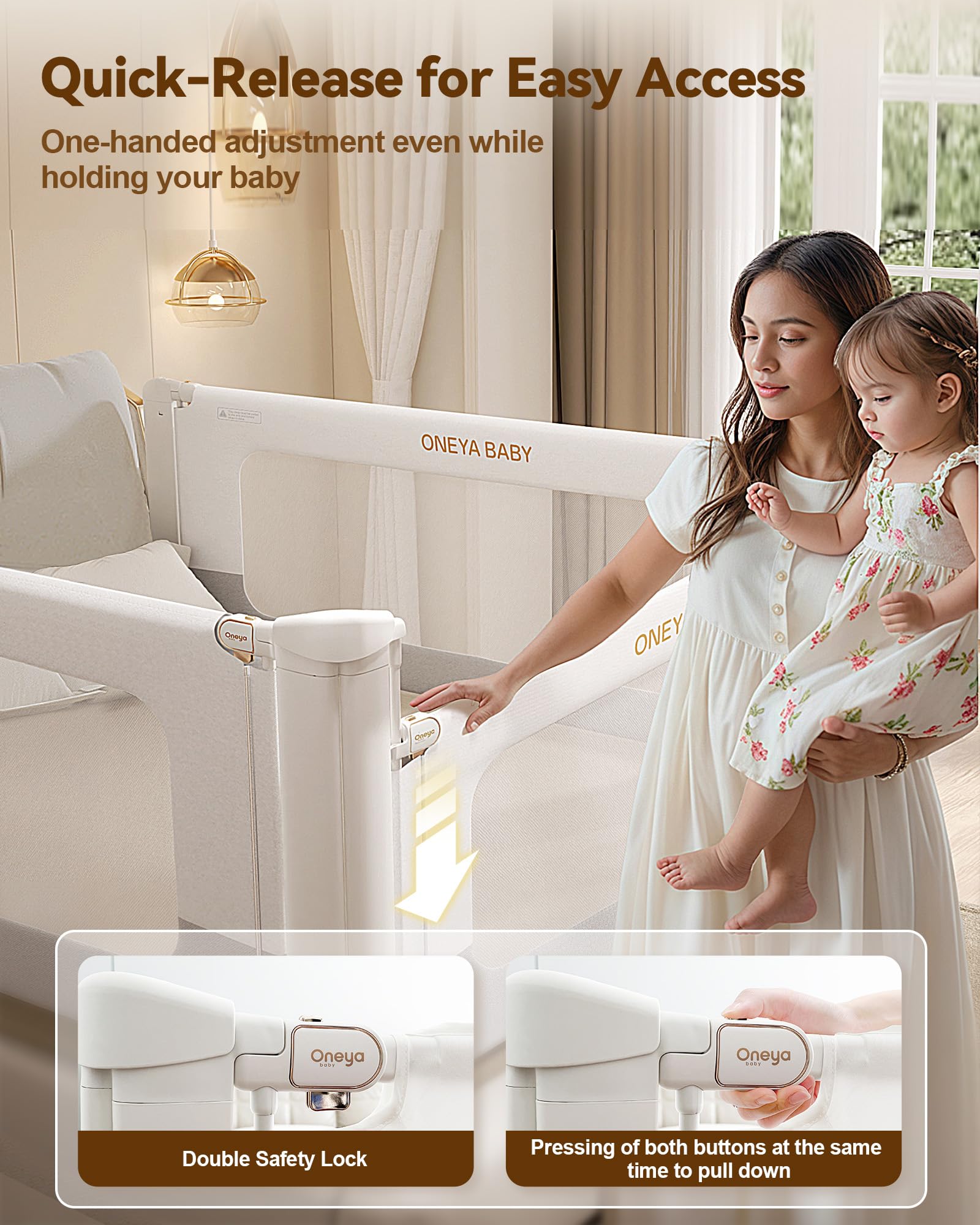 ONEYA BABY bed rail aluminum durability supports daily toddler use